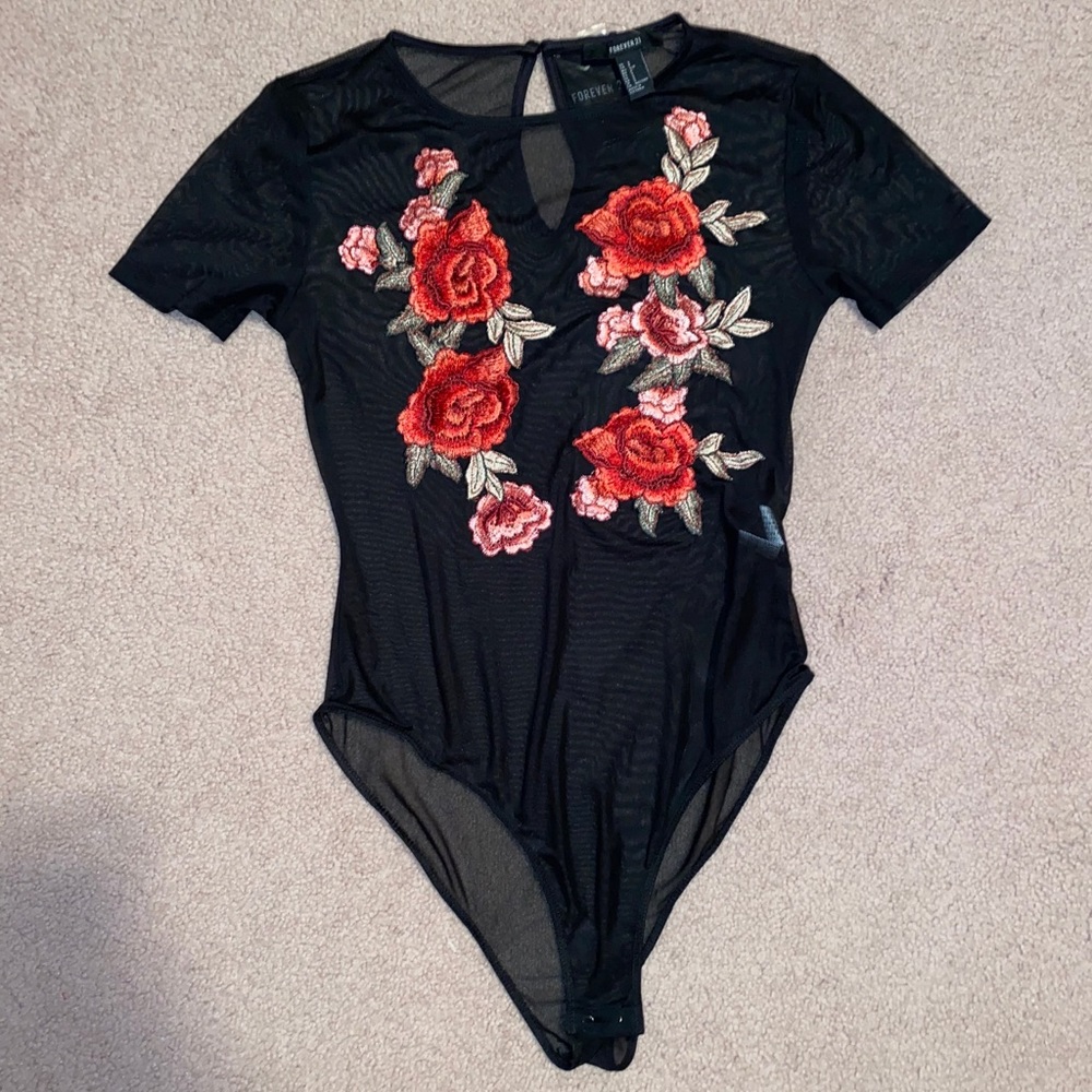 Sheer rose bodysuit - Forever 21
